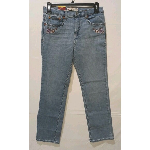 Levi’s Flower Kids High Rise Ankle Straight Leg Jeans Denim Pants Girls Size 14 - Picture 1 of 12